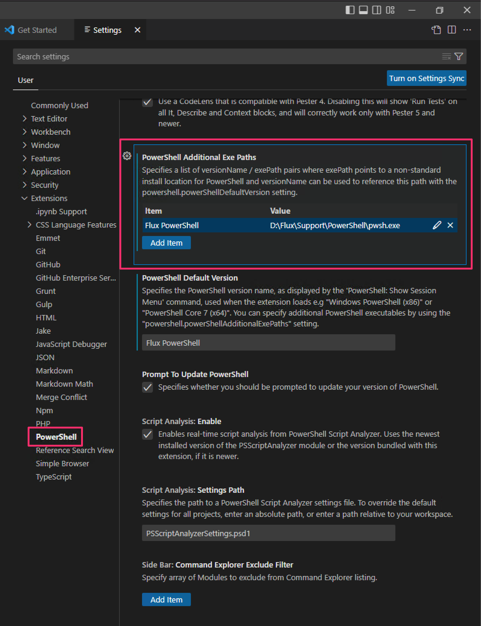 Visual Studio Code PowerShell additional executable paths